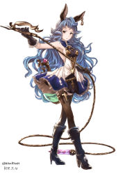 Rule 34 | 1girl, akita hika, animal ears, armpits, bad id, bad pixiv id, black footwear, black gloves, black thighhighs, blue hair, boots, breasts, brown eyes, dated, dress, earrings, ferry (granblue fantasy), floating hair, frilled dress, frills, full body, gloves, granblue fantasy, high heel boots, high heels, highres, holding, holding weapon, jewelry, knee boots, long hair, looking at viewer, medium breasts, rabbit ears, short dress, sideboob, signature, simple background, sleeveless, sleeveless dress, solo, standing, thighhighs, very long hair, weapon, whip, white background