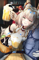 Rule 34 | 1boy, alcohol, beer, beer mug, breasts, cleavage, cup, father and daughter, glimmer (xenoblade), highres, husband and wives, large breasts, mio (xenoblade), mother and daughter, mug, multiple girls, nia (xenoblade), pyra (xenoblade), rex (xenoblade), shindayomon, xenoblade chronicles (series), xenoblade chronicles 2, xenoblade chronicles 3, xenoblade chronicles 3: future redeemed