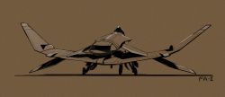 Rule 34 | aircraft, airplane, brown background, fami (yellow skies), fand two, fighter jet, from behind, highres, jet, military, military vehicle, monochrome, no humans, original, sentou yousei yukikaze, solo, vehicle focus, wings