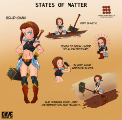 Rule 34 | 1girl, angry, armor, belt, black gloves, black panties, black shirt, black socks, blue armor, blue eyes, blush, boots, breasts, brown background, brown belt, brown footwear, brown hair, crossed arms, dakunart, fingerless gloves, flexing, gloves, gradient background, hairband, hammer, hands on own hips, highres, holding, hugging own legs, jewelry, knee boots, kneehighs, looking at viewer, midriff, multiple views, navel, necklace, o o, open mouth, panties, pearl necklace, personification, pout, rock, scared, shirt, short hair, shoulder pads, sitting, small breasts, smile, socks, solid-chan, split, squatting, standing, sweat, tank top, underwear, upper body, warhammer, weapon