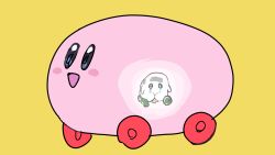 Rule 34 | absurdres, black eyes, blue eyes, blush, blush stickers, crying, full body, happy, highres, kirby, kirby (series), molcar, nintendo, no humans, open mouth, pui pui molcar, sattou, shiromo (pui pui molcar), simple background, sketch, smile, tears, vore, x-ray, yellow background