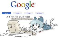 Rule 34 | 1girl, :d, blue bow, blue dress, blue hair, blush stickers, bow, cirno, commentary, computer, crt, dithering, dress, english commentary, english text, full body, google, hair bow, jaggy lines, keyboard (computer), leg up, lying, monitor, mouse (computer), no shoes, on stomach, open mouth, shadow, short hair, short sleeves, smile, socks, solo, touhou, typing, white background, white socks, wings, wwparasi