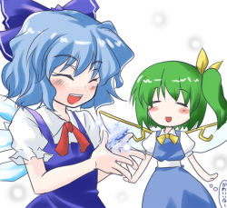 Rule 34 | 2girls, bad id, bad pixiv id, cirno, daiyousei, embodiment of scarlet devil, female focus, multiple girls, snowflakes, touhou, translation request, wings
