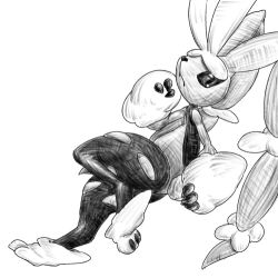 Rule 34 | 1girl, animal ears, animal hands, creatures (company), feet, female focus, full body, furry, furry female, game freak, gen 4 pokemon, gibitsumi, greyscale, hand up, looking at viewer, lopunny, mega lopunny, mega pokemon, monochrome, nintendo, pokemon, pokemon (creature), rabbit ears, rabbit tail, simple background, solo, tail, white background