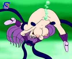 Rule 34 | boots, breasts, caren (mermaid melody pichi pichi pitch), censored, covered erect nipples, gloves, highres, large breasts, long hair, mermaid melody pichi pichi pitch, mole, purple eyes, purple hair, restrained, tentacles
