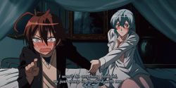 Rule 34 | 10s, 1boy, 1girl, akame ga kill!, animated, animated gif, bed, blue hair, blush, breasts, brown hair, esdeath, large breasts, lowres, rejection, running, sweat, tagme, tatsumi (akame ga kill!)