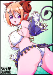 Rule 34 | 1girl, aida kan mori, ass, bikini, breasts, comic, commentary request, demon girl, demon tail, demon wings, fang, hair ornament, hairpin, horns, large breasts, looking at viewer, official art, orange hair, original, pointy ears, red eyes, short hair, skull, skull hair ornament, smile, solo, swimsuit, tail, wings