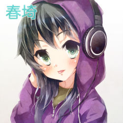 Rule 34 | 1girl, female focus, gradient background, headphones, hood, hoodie, original, solo, tottsuan, white background