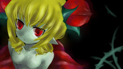 Rule 34 | alraune, blonde hair, breasts, colored skin, curly hair, disgaea, flower, green skin, monster girl, no nipples, plant girl, pointy ears, red eyes, small breasts, thorns