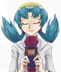 Rule 34 | 1990s (style), 1girl, blue hair, c-sui, closed eyes, creatures (company), game boy, game boy (original), game freak, handheld game console, image sample, kris (pokemon), nintendo, pokemon, pokemon gsc, retro artstyle, simple background, solo, twintails