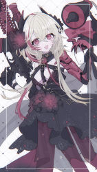 Rule 34 | 1girl, blonde hair, breasts, collar, cup, dress, drinking glass, fang, flower, girls&#039; frontline, gloves, gun, highres, holding, holding gun, holding megaphone, holding weapon, long hair, m4 sopmod ii (girls&#039; frontline), mechanical arms, medium breasts, megaphone, multicolored hair, open mouth, pantyhose, red eyes, red hair, single mechanical arm, skin fang, smile, solo, underboob, very long hair, weapon, wine glass, wristband, yakitori egg