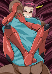 Rule 34 | 1boy, 1girl, ass, bed, biker clothes, bikesuit, blush, bodysuit, boots, bottomless, brown eyes, clenched teeth, dark-skinned male, dark skin, from above, gloves, happy, happy sex, heart, heart-shaped pupils, highres, interracial, izayoi aki, leg lock, legs, lying, medium hair, missionary, on back, on bed, orgasm, purple hair, red footwear, red gloves, red hair, saliva, sex, shiny clothes, smile, straw (yokubou hiroba), symbol-shaped pupils, teeth, thighs, yu-gi-oh!, yu-gi-oh! 5d&#039;s