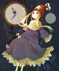 Rule 34 | 1girl, blonde hair, brown eyes, clock, female focus, final fantasy, final fantasy tactics, frills, hat, long hair, looking up, robe, snowberry, solo, time mage, time mage (fft)