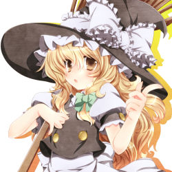 Rule 34 | 1girl, blonde hair, bow, braid, broom, colorized, female focus, gotou nao, hair bow, hat, kirisame marisa, long hair, solo, touhou, witch, witch hat, yellow eyes