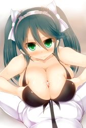 Rule 34 | 10s, 1boy, 1girl, bikini, black bikini, blue hair, blush, breasts, breasts squeezed together, cleavage, collarbone, cum, cum on body, cum on breasts, cum on upper body, deep skin, ejaculation, facominn, gradient background, green eyes, green hair, hair ornament, hair ribbon, hetero, highres, huge breasts, isuzu (kancolle), kantai collection, long hair, long twintails, looking at viewer, paizuri, paizuri under clothes, penis, pov, ribbon, smile, solo focus, sweat, swimsuit, twintails, uncensored