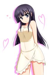 Rule 34 | 1girl, apron, arms behind back, breasts, couple, female focus, heart, highres, naked apron, purple eyes, purple hair, smile, solo, standing, tom-ani, tsurime, white background, working!!, yamada aoi