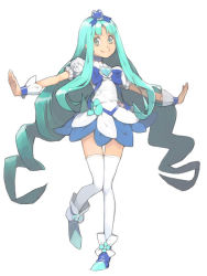 Rule 34 | 10s, 1girl, akinbo (hyouka fuyou), blue eyes, blue hair, blue skirt, blue theme, brooch, cure marine, heart, heart brooch, heartcatch precure!, jewelry, kurumi erika, long hair, matching hair/eyes, outstretched arms, precure, skirt, smile, solo, thighhighs, white thighhighs
