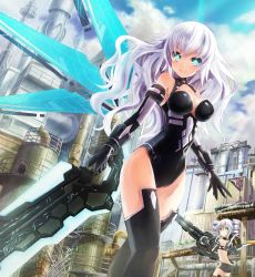 Rule 34 | 10s, 2girls, absurdres, aqua eyes, armor, ass, back, bare shoulders, black heart (neptunia), black legwear, black sister, blush, breasts, choujigen game neptune mk2, cleavage, cleavage cutout, clothing cutout, cloud, day, drill hair, gloves, green eyes, gun, halterneck, highres, holding, holding weapon, huge weapon, jpeg artifacts, large breasts, leotard, long hair, looking at viewer, looking back, magical girl, mechanical wings, mini wings, multiple girls, neptune (series), noire (neptunia), outdoors, parted lips, power symbol, power symbol-shaped pupils, railing, short hair, siblings, sisters, sky, smile, solo focus, stairs, standing, sword, sxbzero, symbol-shaped pupils, thighhighs, turtleneck, twin drills, uni (neptunia), vambraces, very long hair, wavy hair, weapon, white hair, wings