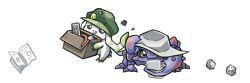 Rule 34 | absurdres, crab, digimon, digimon (creature), ganimon, green eyes, hat, highres, simple background, solo, terriermon, white background