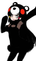 Rule 34 | 1girl, animal costume, animal ear fluff, animal ears, bear costume, bear ears, bear girl, black hair, chibi kumamon (kemono friends), dress, elbow gloves, gloves, grey eyes, ise (0425), kemono friends, kemono friends 3, long hair, looking at viewer, multicolored hair, open mouth, pantyhose, scarf, simple background, smile, solo, straight hair, white background