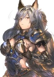 Rule 34 | 10s, 1girl, animal ears, aos, bow, grabbing another&#039;s breast, breasts, cat ears, cleavage, erune, grabbing, grabbing from behind, granblue fantasy, hair tubes, heles, jpeg artifacts, large breasts, light purple hair, long hair, orange eyes, solo focus