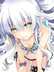 Rule 34 | bangle, bare shoulders, bikini, black sister, bracelet, breasts, cleavage, green eyes, highres, iwashi dorobou -r-, jewelry, long hair, neptune (series), small breasts, smile, swimsuit, thighs, tsundere, twin drills, twintails, uni (neptunia), white hair