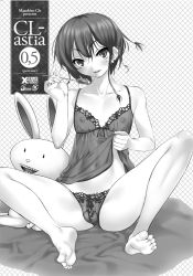 Rule 34 | 1boy, bad id, bad pixiv id, barefoot, blush, braid, bulge, rabbit, camisole, cle masahiro, clothes lift, cover, cover page, crossdressing, earrings, eating, feet, food, goma-nyan, greyscale, jewelry, lace, male focus, mitsuru-kun, monochrome, naughty face, navel, nipples, open mouth, original, panties, penis, saliva, see-through, shirt lift, short hair, side braid, soles, solo, spread legs, stuffed animal, stuffed rabbit, stuffed toy, testicles, toes, trap, underwear, underwear only