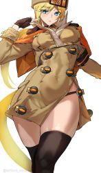 Rule 34 | 1girl, ashiomi masato, blonde hair, guilty gear, guilty gear strive, highres, millia rage, no pants, panties, solo, thick thighs, thighhighs, thighs, underwear
