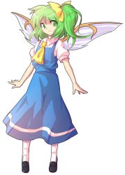 Rule 34 | 1girl, alphes (style), ascot, bow, dairi, daiyousei, fairy wings, female focus, full body, green eyes, green hair, hair bow, hair ornament, long hair, looking at viewer, matching hair/eyes, parody, shirt, shoes, short sleeves, side ponytail, skirt, skirt set, socks, solo, style parody, touhou, transparent background, wings