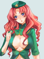 Rule 34 | 1girl, bad id, bad pixiv id, breasts, chinese clothes, cleavage, cleavage cutout, clothing cutout, female focus, hat, hong meiling, large breasts, long hair, okappaao, pappappao, purple eyes, red hair, solo, touhou, wavy hair
