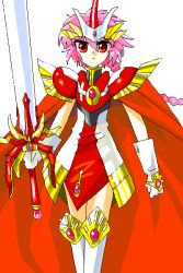 Rule 34 | 1990s (style), 1girl, armor, armored dress, bad id, bad pixiv id, brown eyes, magic knight rayearth, oekaki, official alternate costume, oisin, pink hair, red armor, red eyes, red hair, retro artstyle, shidou hikaru, solo, sword, weapon, white background