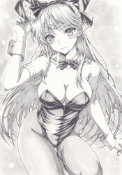 Rule 34 | 1girl, aino minako, bishoujo senshi sailor moon, bow, breasts, cleavage, detached collar, hair bow, large breasts, leotard, long hair, looking at viewer, mikuro, monochrome, playboy bunny, sailor venus, simple background, smile, solo, traditional media, very long hair, wrist cuffs
