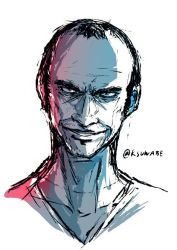 Rule 34 | 1boy, bad id, bad twitter id, black hair, eyebrows, facial hair, grand theft auto, grand theft auto v, k-suwabe, male focus, rockstar, simple background, smile, solo, trevor philips, twitter username, upper body
