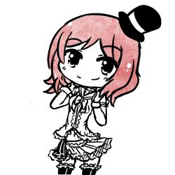 Rule 34 | 10s, 1girl, bokura wa ima no naka de, bow, bowtie, center frills, deculture, dress, female focus, frilled skirt, frills, hat, looking at viewer, love live!, love live! school idol project, nishikino maki, red hair, simple background, skirt, smile, solo, spot color, thighhighs, top hat, white background, zettai ryouiki