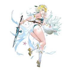 Rule 34 | 1girl, ass, bikini, blonde hair, blue eyes, blue hair, breasts, earrings, fire emblem, fire emblem heroes, fjorm (fire emblem), full body, gradient hair, hair ornament, jewelry, looking at viewer, medium breasts, multicolored hair, nintendo, non-web source, official alternate costume, official art, open mouth, short hair, simple background, smile, solo, swimsuit, tagme, thighs