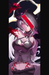 Rule 34 | 1girl, acheron (honkai: star rail), ahoge, belt, black belt, black choker, black gloves, black hole, black shorts, blood, bloody tears, body markings, breasts, bright pupils, choker, cleavage, closed mouth, coat, coattails, colored extremities, commentary request, criss-cross halter, eyeliner, gloves, glowing, glowing sword, glowing weapon, hair intakes, hair over one eye, halterneck, highres, holding, holding sword, holding weapon, honkai: star rail, honkai (series), kanana no e, large breasts, looking at viewer, makeup, midriff, multicolored hair, navel, official alternate color, pillarboxed, red background, red eyeliner, red eyes, scabbard, sheath, shorts, single bare shoulder, single glove, solo, streaked hair, sword, unsheathing, weapon, white coat, white hair, white pupils