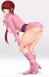 Rule 34 | 1girl, ass, boots, breasts, curvy, full body, hair over eyes, highres, hip focus, huge ass, huge breasts, legs, long hair, red hair, shermie (kof), solo, the king of fighters, thick thighs, thighs, twintails, wide hips