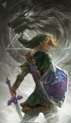 Rule 34 | 1boy, armor, blonde hair, blue eyes, chainmail, cowboy shot, earrings, fighting stance, fingerless gloves, from behind, gloves, green hat, green tunic, grey pants, grey shirt, hat, highres, hoh0102, holding, holding shield, holding sword, holding weapon, hylian shield, jewelry, link, looking to the side, male focus, nintendo, pants, parted bangs, pointy ears, scabbard, sheath, shield, shirt, short hair, solo, sword, the legend of zelda, the legend of zelda: twilight princess, triforce, weapon, wolf