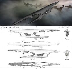 Rule 34 | battleship (eve online), character sheet, commentary, concept art, eve online, floating, from side, grey theme, highres, lineart, military vehicle, no humans, original, outdoors, rawis007, science fiction, space, spacecraft, spaceship, thrusters, traditional media, vehicle focus, zero gravity