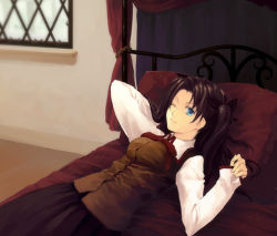 Rule 34 | 00s, 1girl, bed, fate/stay night, fate (series), solo, tohsaka rin, two side up, yuki11241124