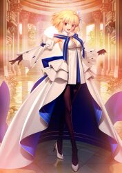 Rule 34 | ahoge, archetype earth, arcueid brunestud, black gloves, blonde hair, detached sleeves, dress, fate/grand order, fate (series), gloves, hair ornament, official art, red eyes, short hair, smile, takeuchi takashi, third-party source, tsukihime, white dress