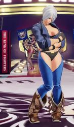 Rule 34 | 1girl, 3d, angel (kof), animated, blue eyes, bouncing breasts, breasts, chaps, cleavage, fingerless gloves, gloves, jacket, large breasts, navel, snk, tagme, the king of fighters, the king of fighters xv, video