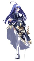 Rule 34 | 1girl, ahoge, blue eyes, blue hair, blush, breasts, clothes lift, dress, hairband, high heels, highres, holding, lifted by self, long hair, looking at viewer, medium breasts, official art, open mouth, orie ballardiae harada, rapier, simple background, solo, sword, thighhighs, under night in-birth, very long hair, weapon, white background, white hairband, white thighhighs, yoshihara seiichi