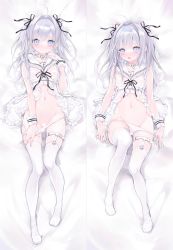 Rule 34 | 1girl, :o, absurdres, antenna hair, bandaid, bed sheet, belt, belt collar, blue eyes, blush, censored, collar, collarbone, covered erect nipples, dakimakura (medium), dress, frilled dress, frilled shirt collar, frills, full body, hair between eyes, hair ornament, hair ribbon, hand on own chest, hand on thigh, heart, heart censor, highres, knees together feet apart, lingerie, long hair, lying, mashiro shiki, multicolored eyes, navel, on back, open mouth, original, over-kneehighs, panties, panty pull, pink hair, ribbon, see-through, see-through dress, sidelocks, silver hair, sleeveless, solo focus, thigh strap, thighhighs, underwear, undressing, white panties, white thighhighs, wrist cuffs