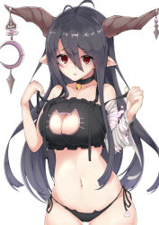 Rule 34 | 10s, 1girl, :o, alternate costume, antenna hair, bad id, bad pixiv id, bandages, bare shoulders, bell, black hair, black panties, breasts, cat cutout, cat ear panties, cat lingerie, choker, cleavage, cleavage cutout, clothing cutout, collarbone, cowboy shot, crescent, danua, draph, eyebrows, frills, glowing, gluteal fold, granblue fantasy, hair between eyes, haru mari, highres, horn ornament, horns, jewelry, jingle bell, large breasts, lingerie, long hair, looking at viewer, meme attire, navel, neck bell, open mouth, panties, paw print, pointy ears, red eyes, side-tie panties, simple background, solo, stomach, underwear, underwear only, white background