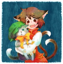 Rule 34 | 1girl, animal ears, bad id, bad pixiv id, cat, cat ears, cat tail, chen, china dress, chinese clothes, deko, dress, earrings, female focus, hat, jewelry, short hair, solo, tail, touhou