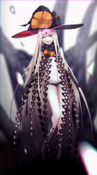 Rule 34 | 1girl, abigail williams (fate), abigail williams (third ascension) (fate), absurdres, bare shoulders, black bow, black hat, black panties, blurry, blurry background, bow, colored skin, fate/grand order, fate (series), flat chest, full body, glowing, glowing eye, hat, hat bow, highres, keyhole, kushinaka, long hair, looking at viewer, multiple hat bows, navel, orange bow, pale skin, panties, parted bangs, parted lips, pink eyes, polka dot, polka dot bow, revealing clothes, smile, solo, third eye, underwear, very long hair, white hair, white skin, witch hat
