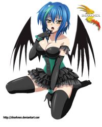 Rule 34 | 10s, 1girl, black thighhighs, blue hair, feet, high school dxd, no shoes, open mouth, sharknex, thighhighs, wings, xenovia quarta, yellow eyes