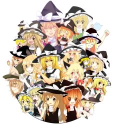 Rule 34 | 1girl, 6+girls, :d, absurdres, animal ears, bad id, bad nicoseiga id, blonde hair, book, bow, braid, brown eyes, cat ears, choco ice, cookie (touhou), dress, egg, food, hat, hat bow, highres, kirisame marisa, long hair, multiple girls, multiple persona, o o, open mouth, pastry, pastry bag, ribbon, skirt, smile, teapot, touhou, uzuki (cookie), yellow eyes