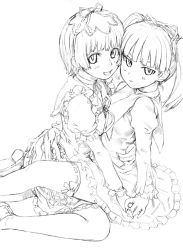 Rule 34 | 00s, 2girls, absolute area, asanagi, coyote ragtime show, frills, gothic lolita, greyscale, holding hands, lineart, lolita fashion, march, march (coyote ragtime show), monochrome, multiple girls, sep, sept, september (coyote ragtime show), thighhighs, yuri, zettai ryouiki